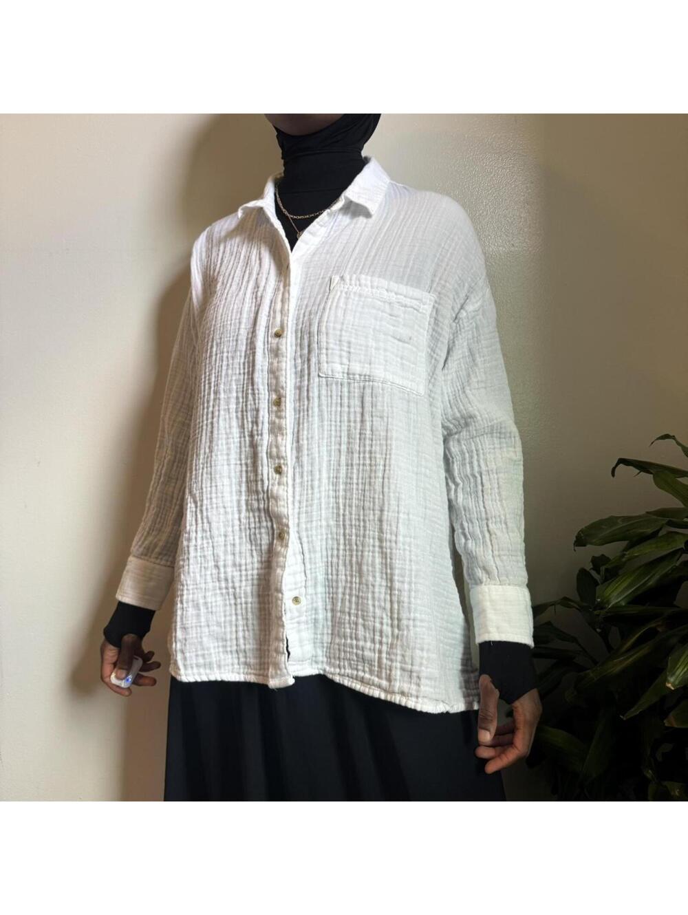 Dreamy White Double-Gauze Oversized Button-Down 2X - Picture 3 of 7